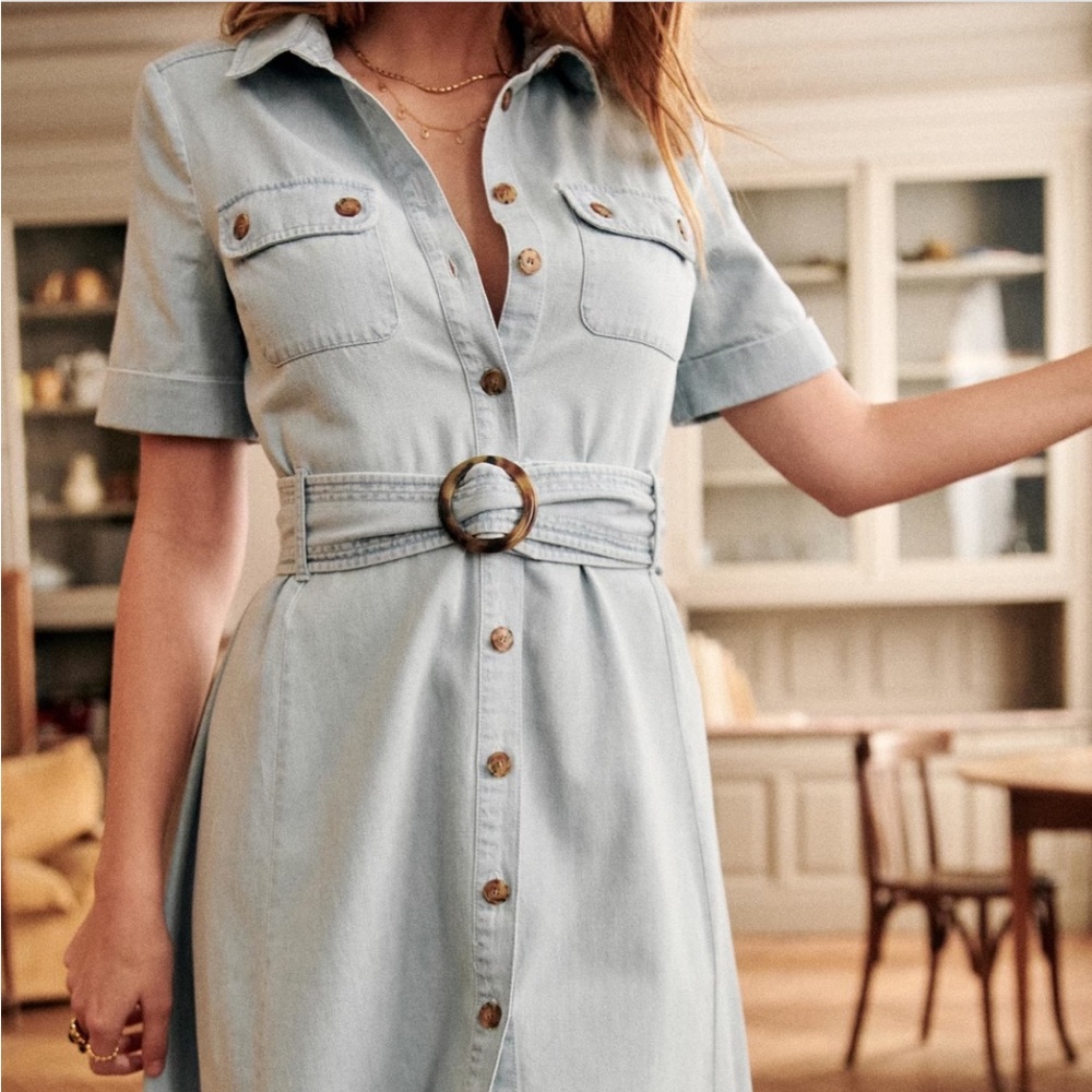 Sezane Jeannette Light Denim Dress FR 34/US 2 XS